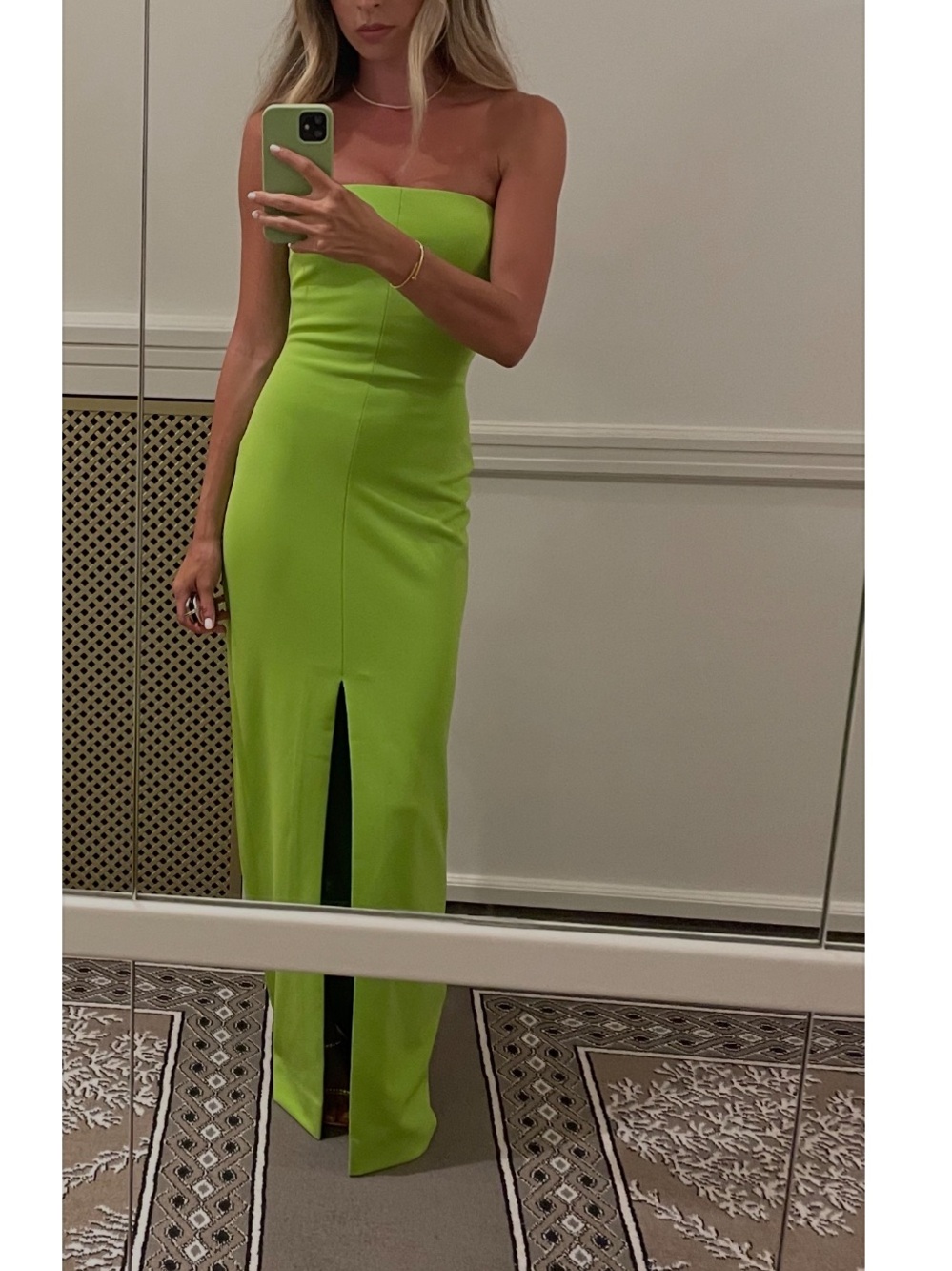 Solace London Bysha Strapless Lime Green Evening Gown